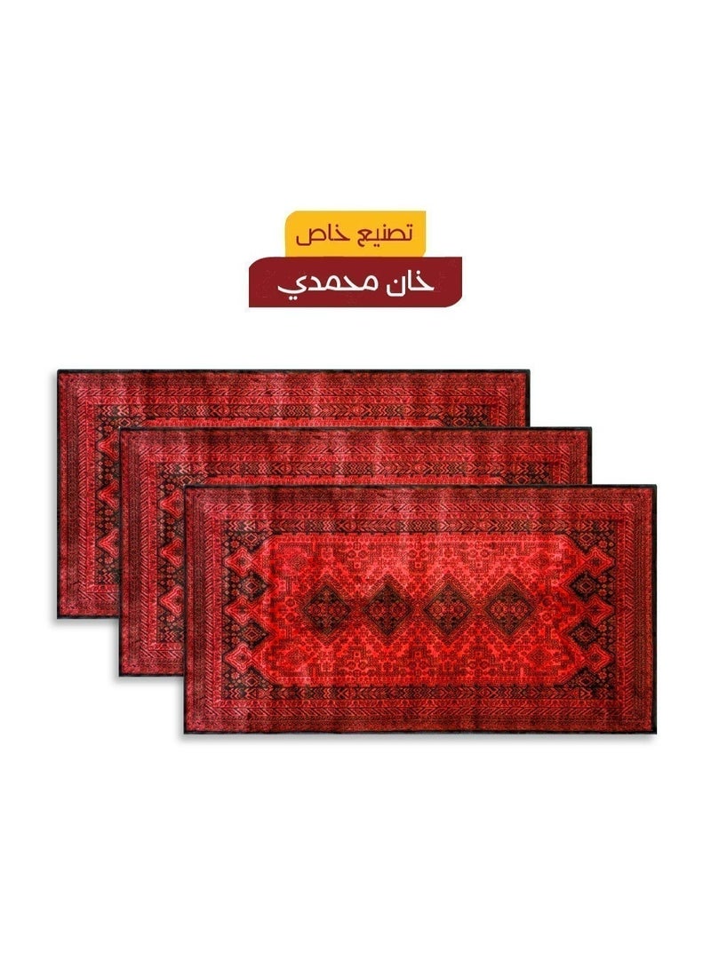 سجادتي باكج 3 مدّات البر خان محمدي، بتصميم تراثي فاخر يضيف لمسة أصيلة ومميزة لأجواء الجلسات الخارجية.خيار مثالي للبر والرحلات والمخيمات باللون الأحمر مقاس المدة 150x80 سم - Image 3